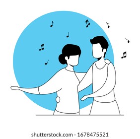 young couple dancing avatar character icon vector illustration design