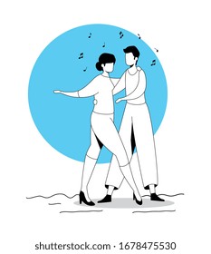 young couple dancing avatar character icon vector illustration design