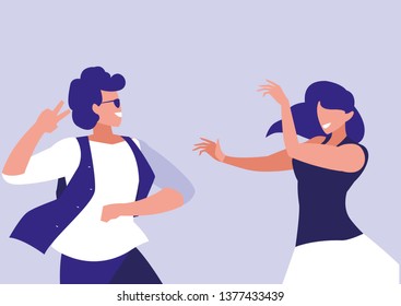 young couple dancing characters
