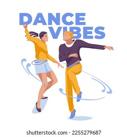 young couple dancing. Club, modern dances. Isolated on white background. Vector flat illustration