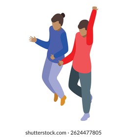 Young couple is dancing and holding hands, having a great time together