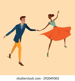 Young couple dancing jive, vector illustration in a flat style