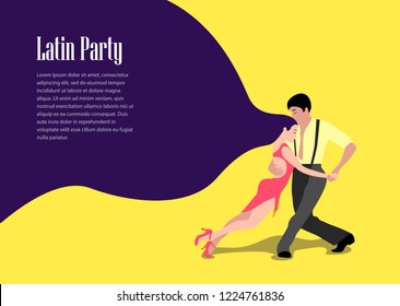 Young couple is dancing latino dance. Kizomba,salsa party.  Vector illustration.