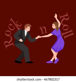 Young couple dancing lindy hop or swing in a formation, man and woman Rock and Roll vector illustration, isolated, people girl and boy have fun on party