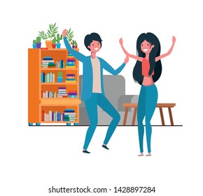 young couple dancing in living room character