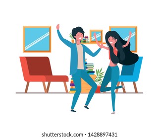 young couple dancing in living room character