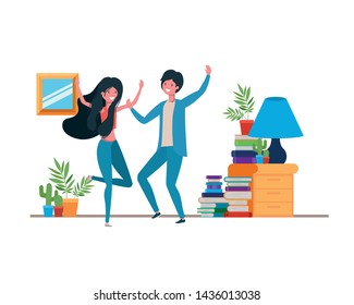young couple dancing in living room character