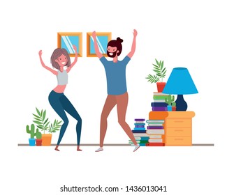 young couple dancing in living room character