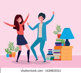 young couple dancing in the livingroom