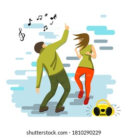 A young couple is dancing a modern dance. Flat style. vector illustration