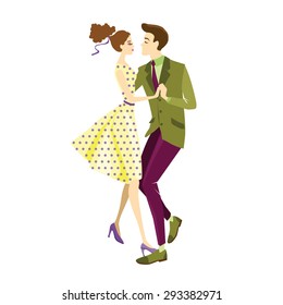 Young couple dancing on a white background, vector illustration in a flat style