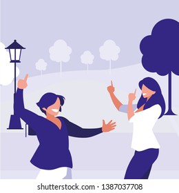 young couple dancing in the park characters