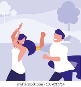 young couple dancing in the park characters