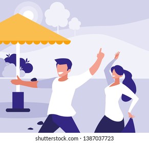 young couple dancing in the park characters