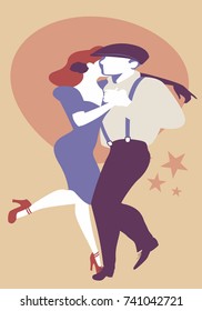 Young couple dancing retro style. Cheek to cheek