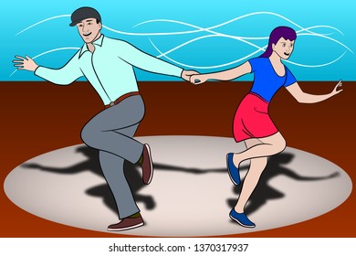 Young couple dancing rock and roll. Vector image in cartoon style.