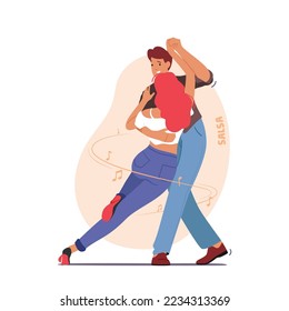 Young Couple Dancing Salsa. Dance Leisure, Sparetime, Performance or Hobby. People Active Lifestyle, Man and Woman Dancers Partners Characters Spend Time Together. Cartoon Vector Illustration