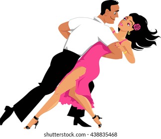 Young couple dancing salsa, EPS 8 vector illustrator, isolated on white, no transparencies