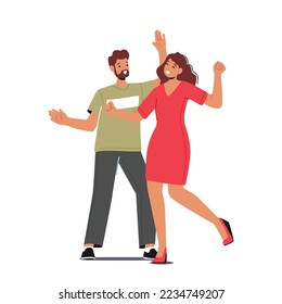 Young Couple Dancing Sparetime, People Active Lifestyle, Man and Woman in Loving or Friendly Relations Spend Time Together, Disco Dance Leisure or Hobby. Cartoon Vector Illustration