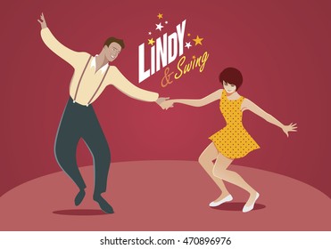 Young couple dancing swing or lindy hop