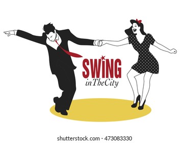 Young couple dancing swing, rock or lindy hop