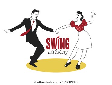 Young couple dancing swing, rock or lindy hop