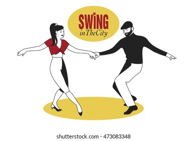 Young couple dancing swing, rock or lindy hop