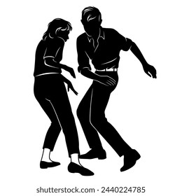 Young Couple Dancing Twist Silhouette. Figures are the separate objects. Vector clipart isolated on white.