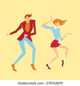 Young couple  dancing twist, vector illustration