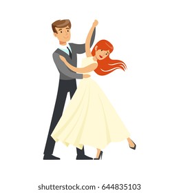 Young couple dancing waltz colorful character vector Illustration