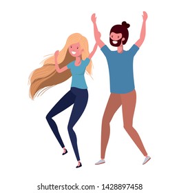 young couple dancing in white background