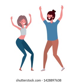 young couple dancing in white background