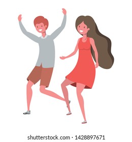 young couple dancing in white background