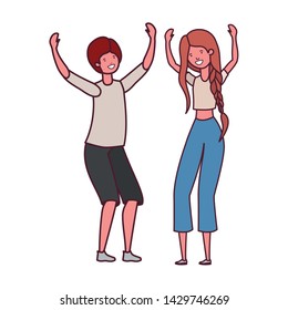 young couple dancing in white background