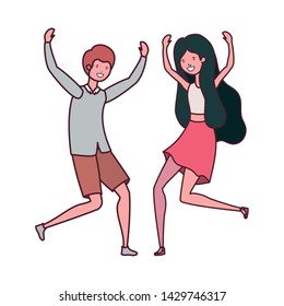 young couple dancing in white background