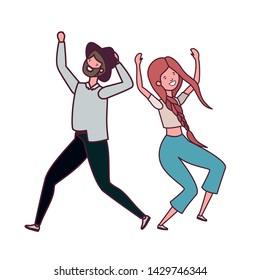 young couple dancing in white background