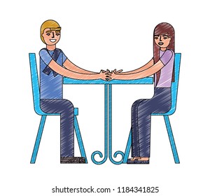 young couple with dining room avatar character
