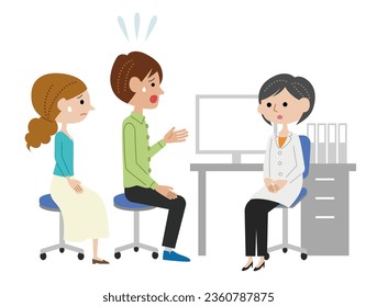 A young couple discusses their concerns with a female doctor in the examination room.