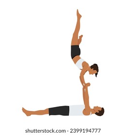 Young couple doing acro yoga. Acro yoga concept. Pair yoga. Yoga flexibility class workout. Flat vector illustration isolated on white background