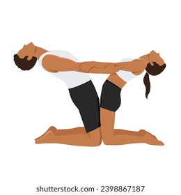 Young couple doing opening the heart chakra in couples yoga. Flat vector illustration isolated on white background