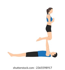 Young couple doing utkatasana couple or chair pose exercise. Flat vector illustration isolated on white background