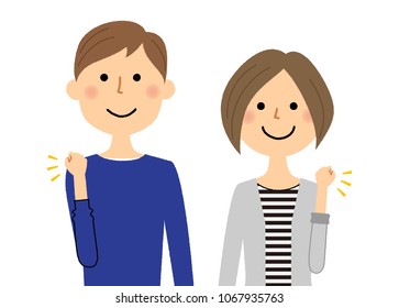 Young couple doing Victory pose