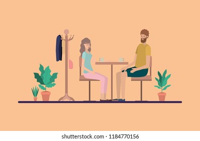 young couple drinking coffee on the dinning room