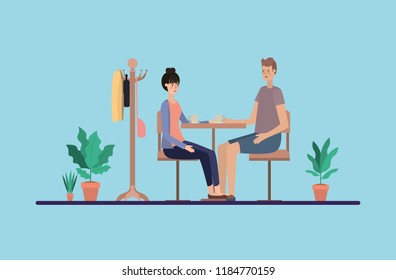 young couple drinking coffee on the dinning room