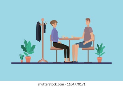 young couple drinking coffee on the dinning room