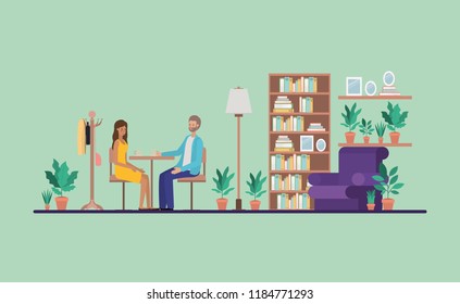 young couple drinking coffee on the house
