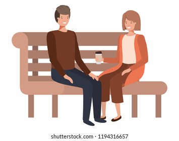 young couple drinking coffee in wooden chair