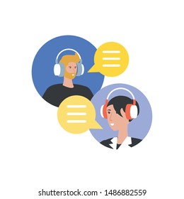 young couple with earphones avatars characters