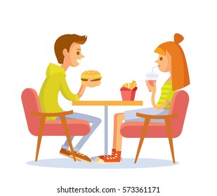 Young Couple Eating Fast Food