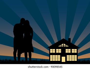 young couple embraced dreaming to their house